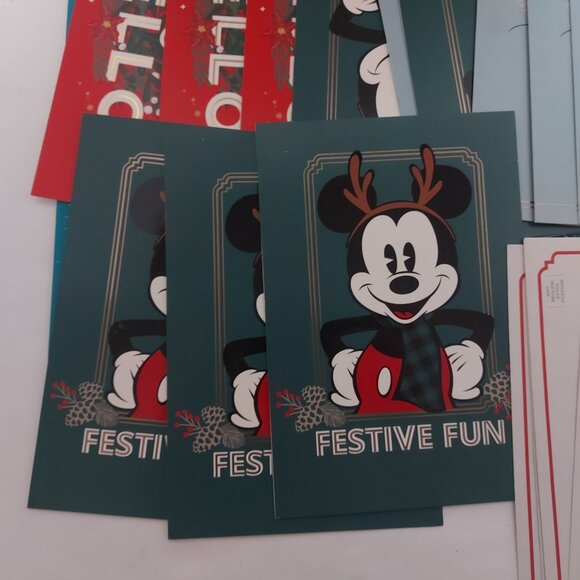 Disney Mickey Mouse Christmas Cards Lot Of 14 Unused W/ Assorted Envelopes - Picture 3 of 6
